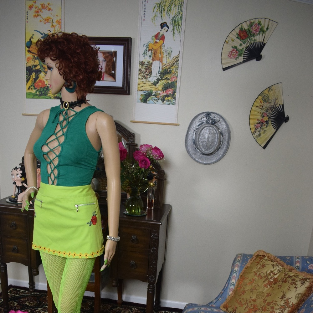 Dark Green Top with Lace up Front